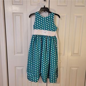 Shanil teal/white polka-dot formal dress